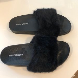 Black Fuzzy Slides